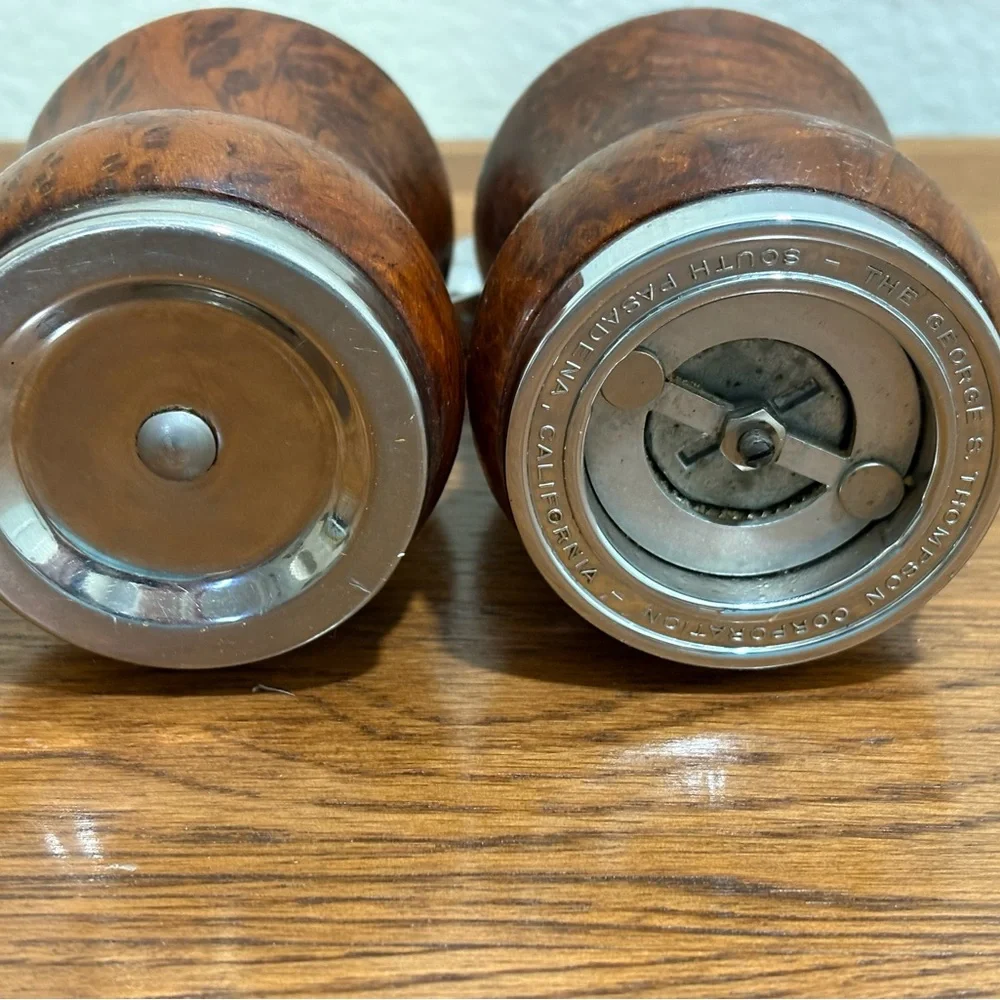 Salt & Pepper Mill Grinder George S. Thompson Vintage MCM Burl Wood